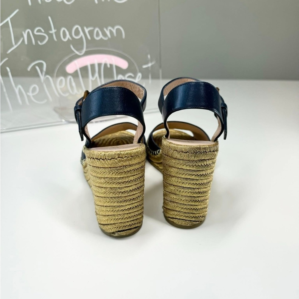 Gucci Navy and Gold Espadrille Wedges - Picture 5 of 11